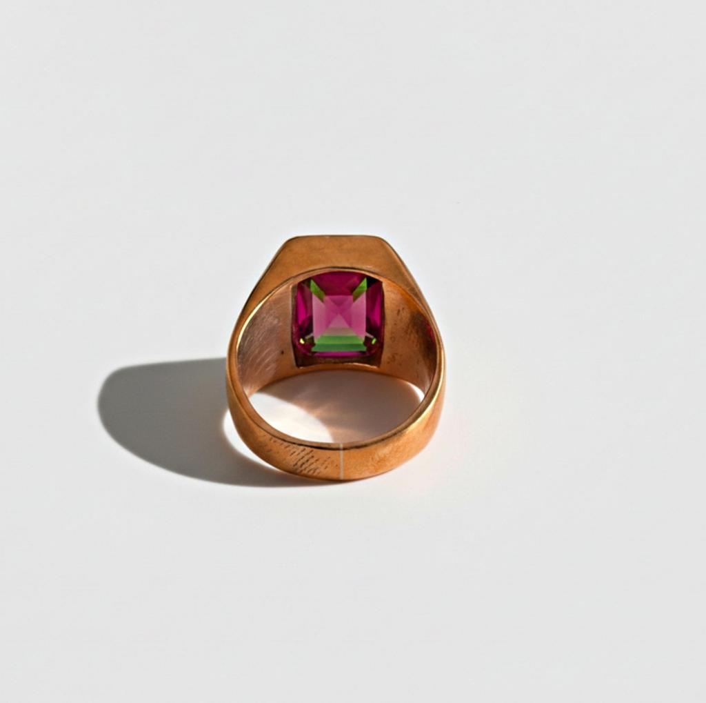 Tourmaline Watermelon Ring, 925 Sterling Silver Ring, Tourmaline Faceted Signet Ring, Handcrafted Unisex Ring, Pure Copper Ring