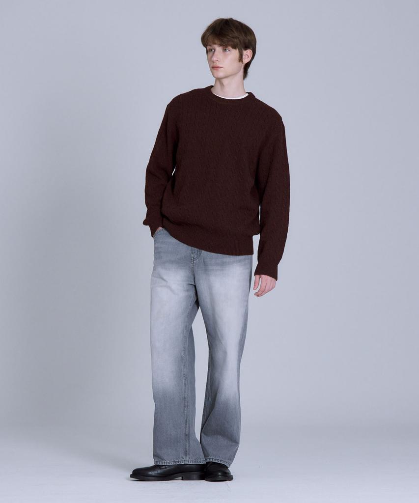 BASIC HOUSE Cable Round Neck Knit Brown Lykt7101 (A Type)