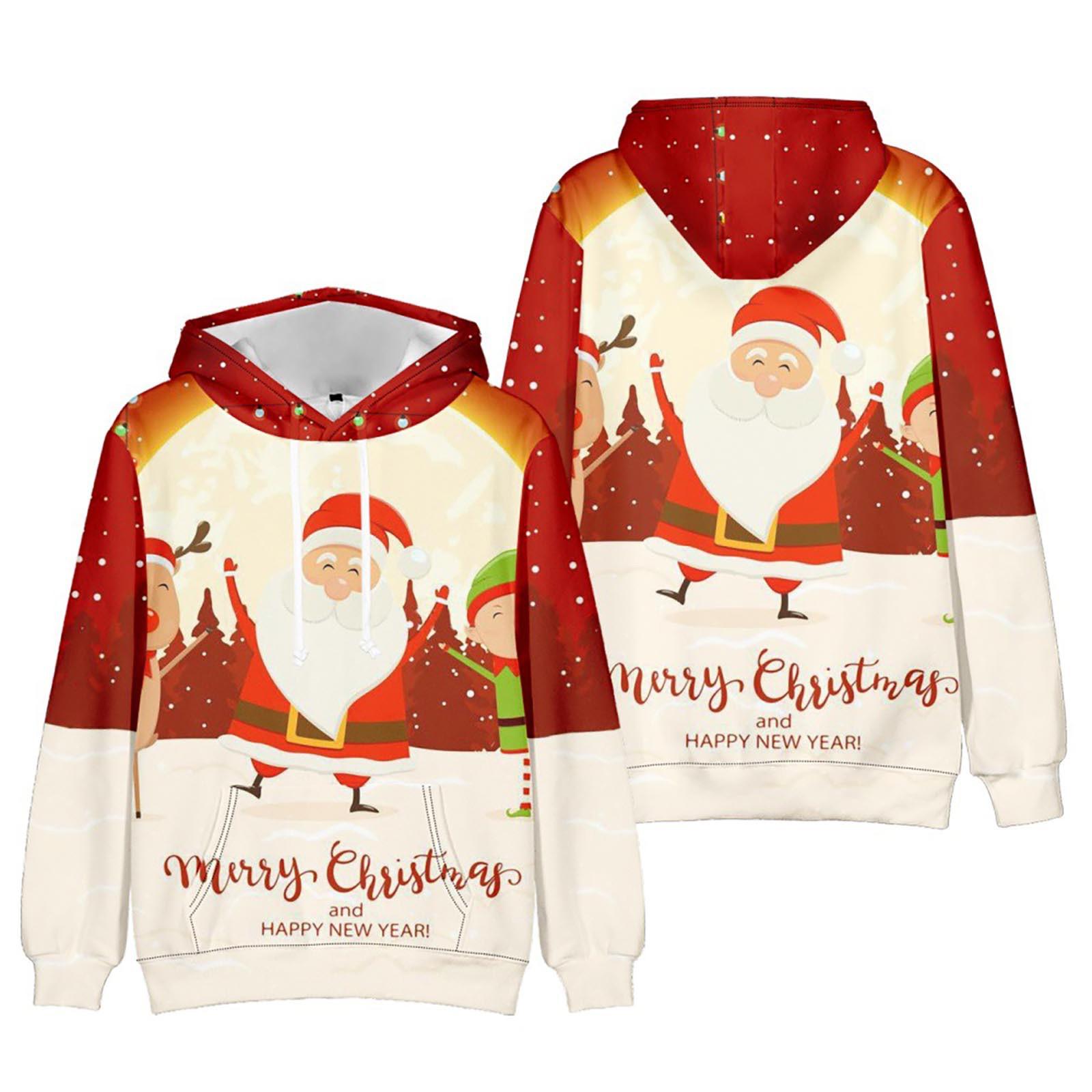 

Christmas Printed Hooded Sweater With Long Sleeves For Men And Women In Spring And XXXXL красный