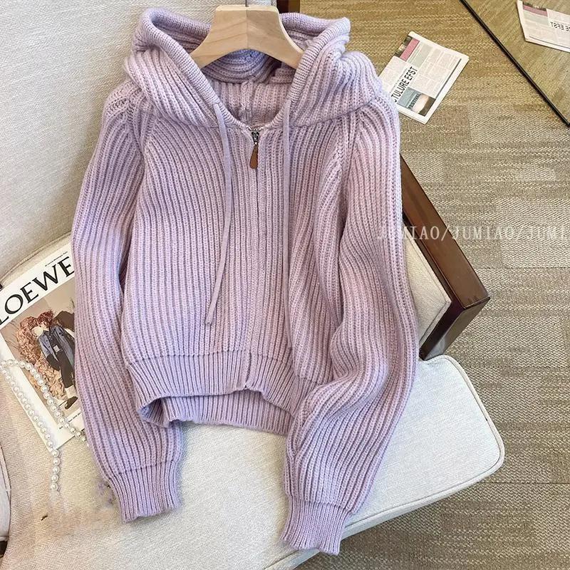 Damen Frühling Herbst Weiche Kapuzenstrickjacke Damen Innen Langarmtop