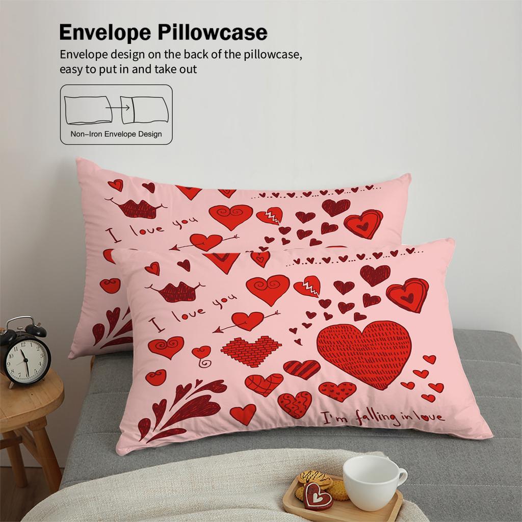 Valentinstag 3D Digitaldruck Polyester Dreiteiliger Bettbezug Bettwäsche Bettbezug Kissenbezug