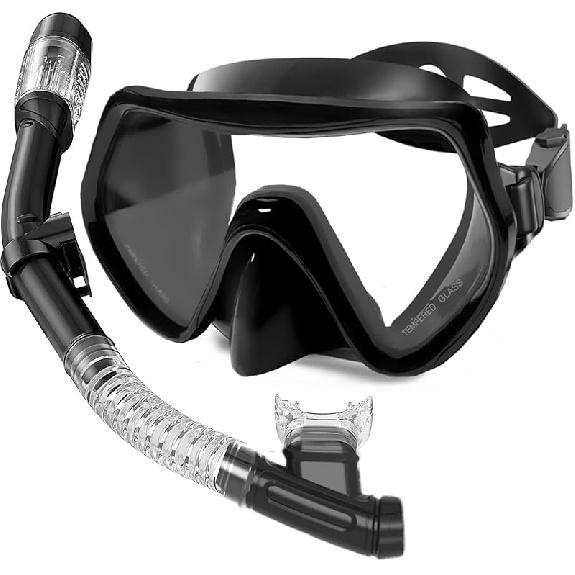 Snorkeling Gear for Adults,Snorkel Mask Adult Dry Top Snorkel Set Panoramic View Snorkel Gear Anti-Fog Scuba Diving Mask for Lap Swimming Snorkeling