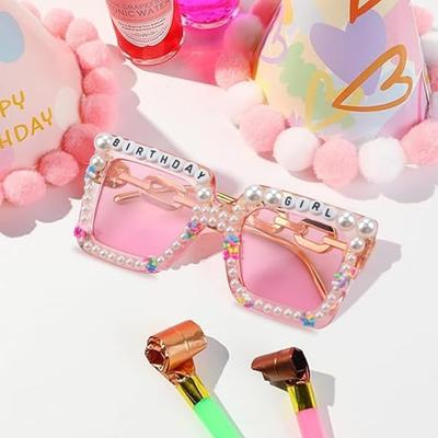 Quadratische Niedliche Rosa Partybrillen für Geburtstagsgeschenk-Accessoires Happy Birthday Girl Sonnenbrillen für Frauen und Mädchen