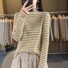 Autumn and Winter Women's Knitted Sweater New Semi-turtleneck Striped Bottoming Shirt with A Thin Long-sleeved Sweater