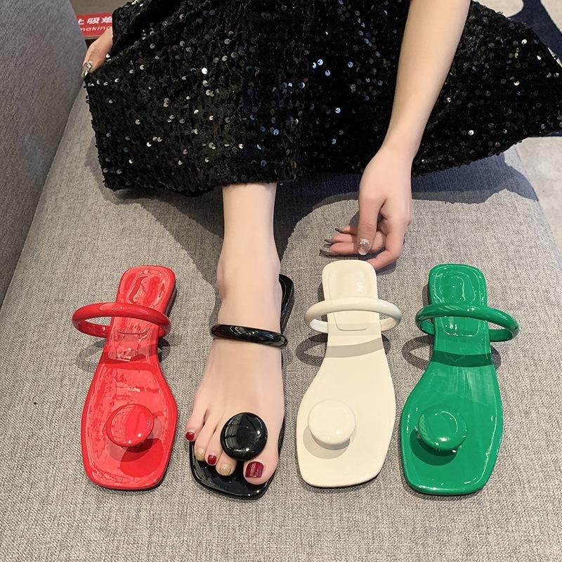 Women's Solid Color Stylish Slides, Slip On Lightweight Flat Thong Slides, Vacation Seaside Slides