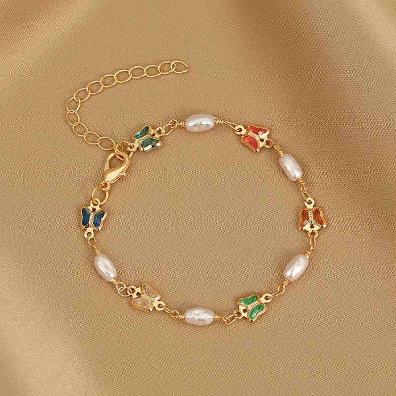 Pulseira de Charme com Mão de Pérola Branca Totalmente Bordada com Cristais para Meninas Nova Estilo Coreano Pulseiras com Contas de Pérola Barroca para Mulheres