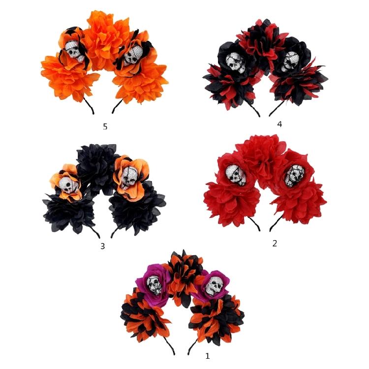 Day Of the Deads Headpiece Flower Crown Headband Mexicans Festival Florals Headpiece Halloween Cincos De Mayoes Costume