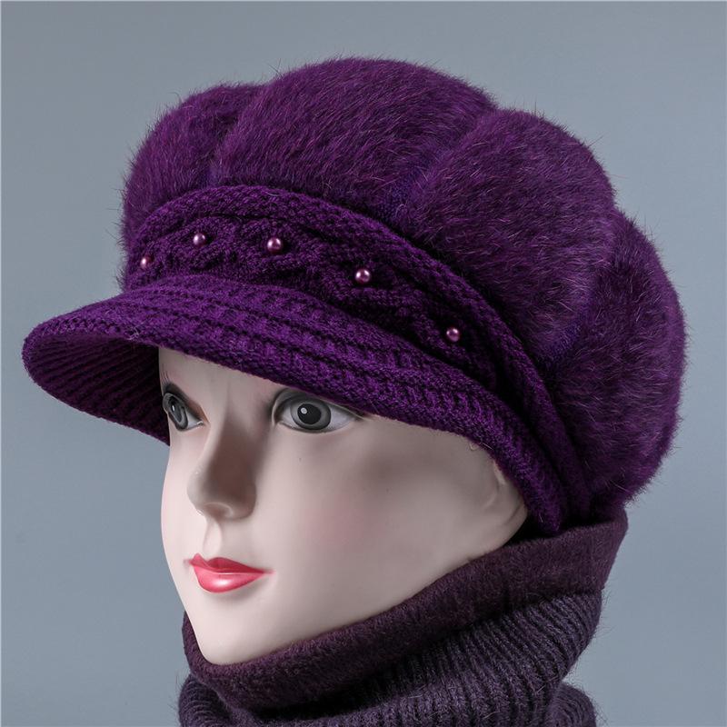 

Hat Female Winter Thickened Wool Hat Hat Rabbit Hair Knitted Hat Warm Cotton Hat one size is elastic