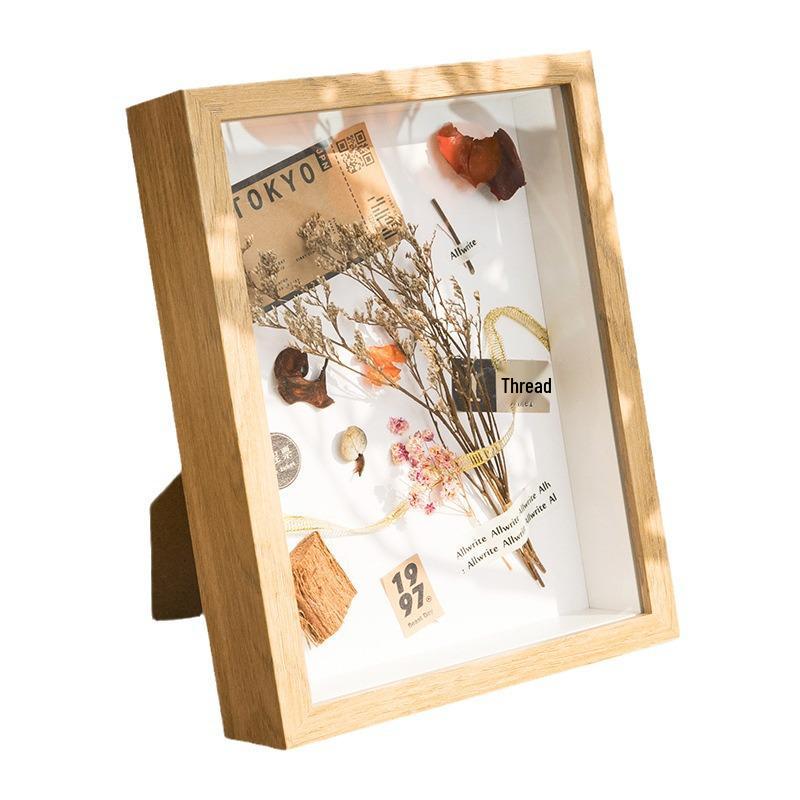 3D Dried Flower Photo Frame: Hollow Desktop Display, Shell Clay Painting, Handmade DIY Materials.