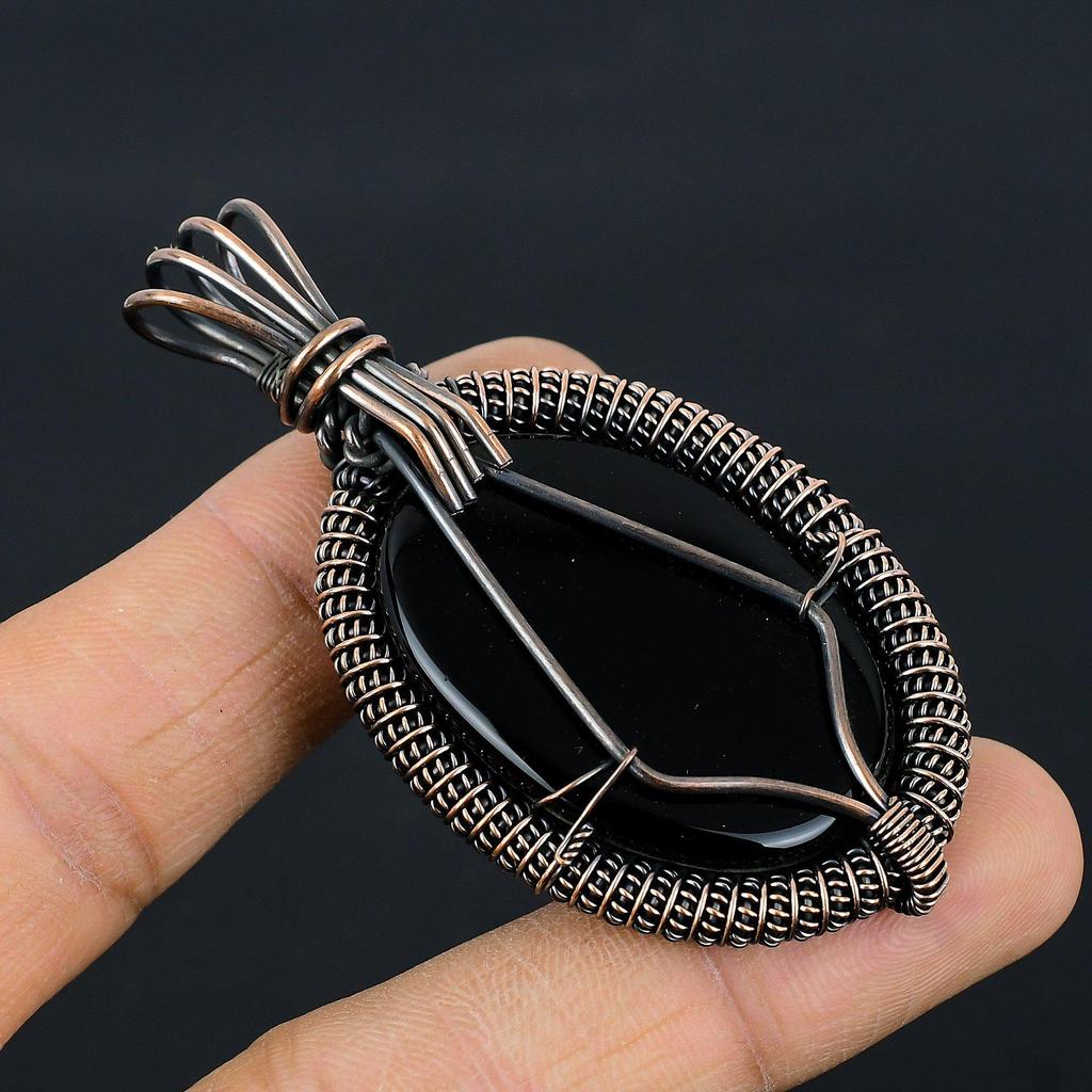 Black Onyx Jewelry, 999 Copper Wire Wrapped Pendant Handmade Gemstone Jewelry, Gifts For Wife Brand New Pendant
