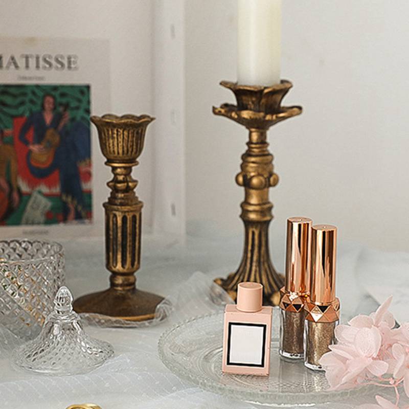 Retro Resin Candle Holder Nostalgic Antique Candlestick Antirust Candle Stick Home Wedding Ornaments Table Center Vintage Decors