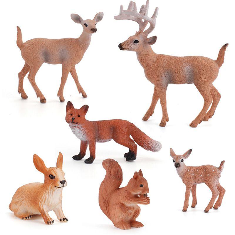 Hand-painted Simulation Of Animal Reindeer Squirrel Red Fox Model Set For Collectors
