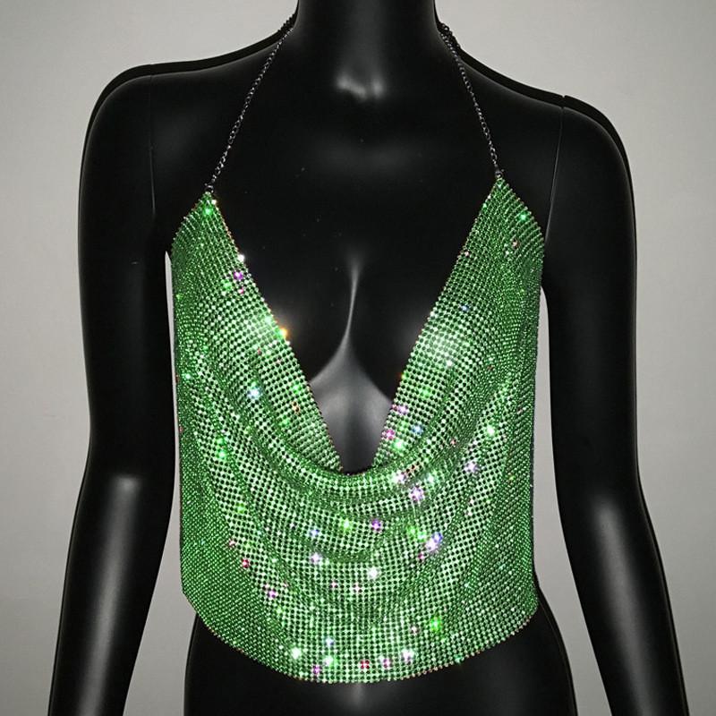 Metallic Jewelry Top With Rhinestone Embellishments For Streetwear Style Women