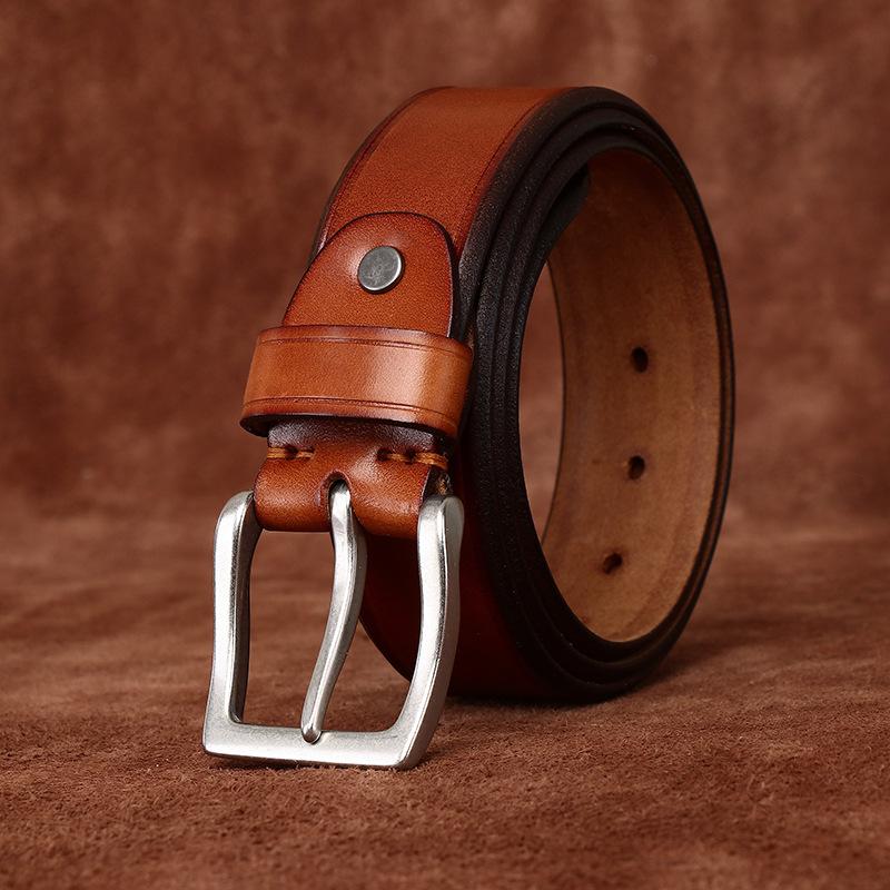 Belt Men's Beaded Decoration Fashion Trend Vegetable Tanned Full-Grain Leather Cowhide All-Match Denim Casual Men's Leather Belt