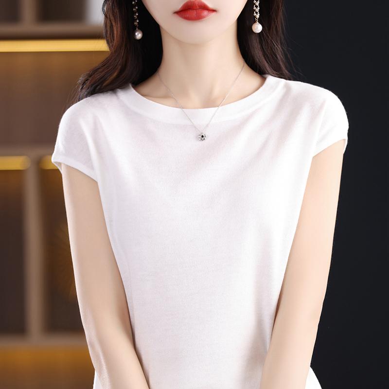 

Женская футболка из камвольной шерсти из тутового шелка, кашемир Цинхэ, 50% шерсть, 50% шелк, однотонная, летняя, дышащая, шелковистая, модная, простая XXL белый