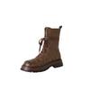 Fashion New Autumn/winter Split Leather Women Boots Round Toe Shoes for Women Fashion Boots Mid Heels Lace Mid-calf Boots Platform Shoes