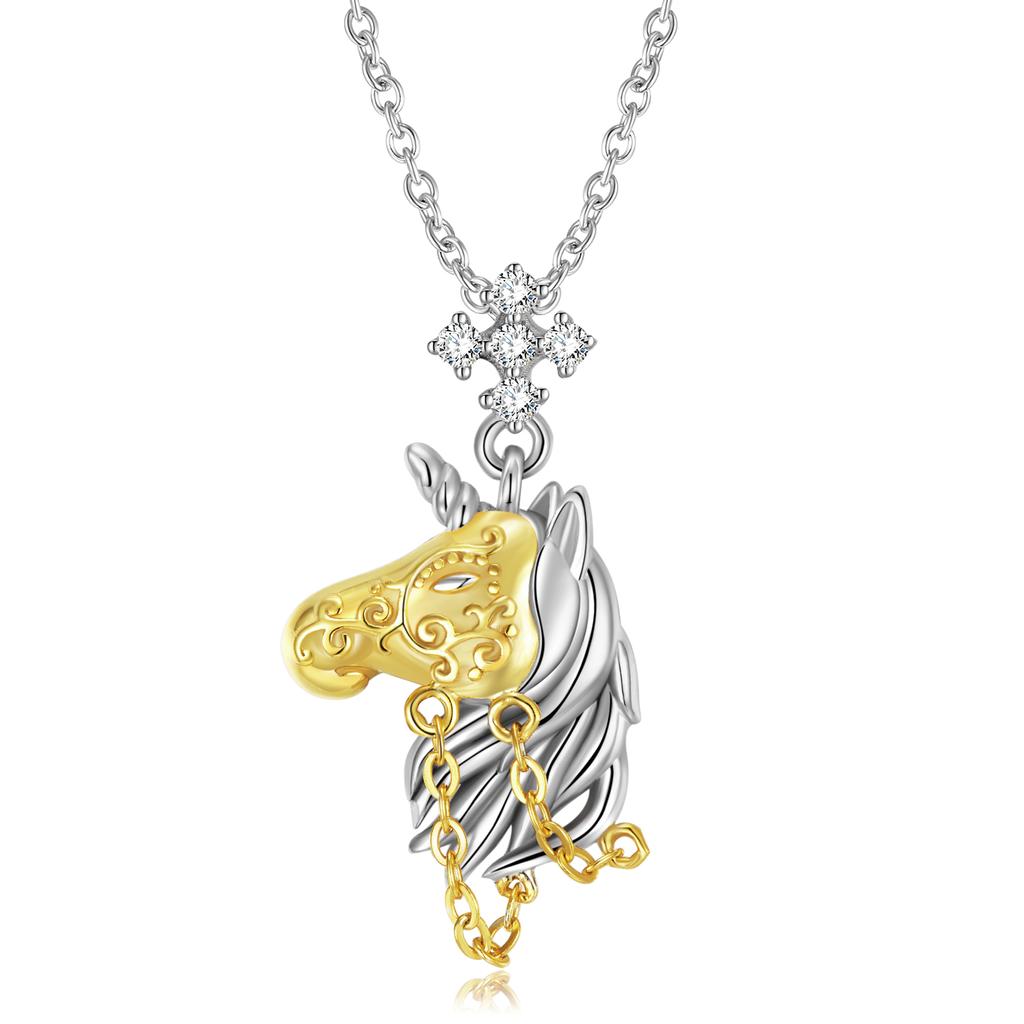 Unicorn Heart Pendant Necklace with CZ Dangle Authentic 925 Sterling Silver Beads for Women Necklace Jewelry Gold Plated Gift