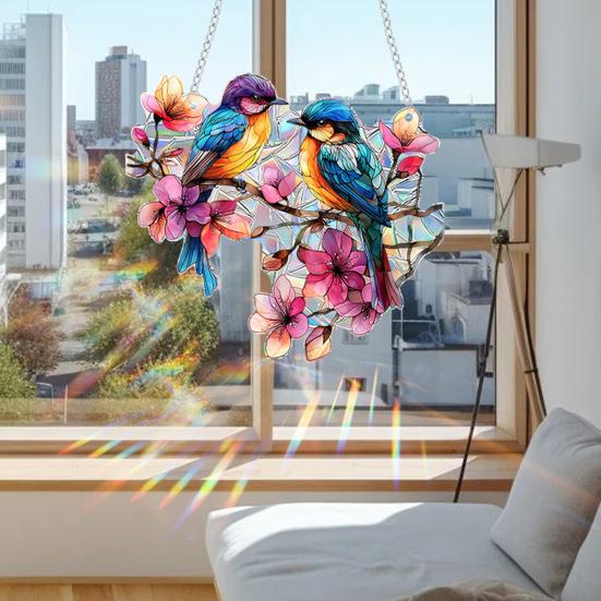 Appeso da Finestra Stile Vetro Colorato, Cattura Sole Colorati per Finestre a Muro, Decorazione Appesa Cattura Sole in Acrilico con Catena per Donne Moglie Zia Mamma