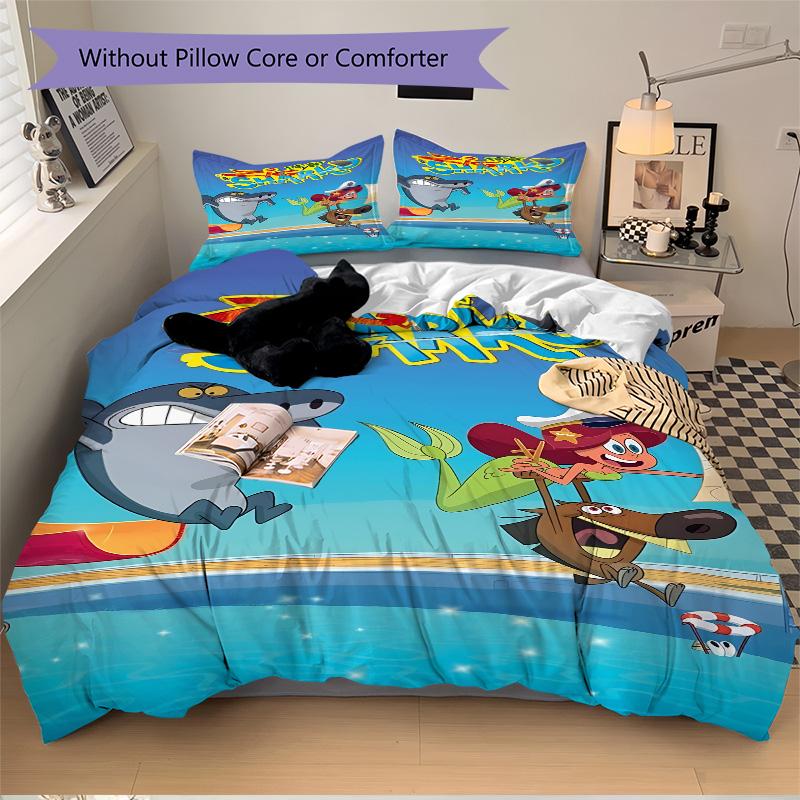 Zig Sharko Cartoon Fun Print 3Pcs Bedding Set,Duvet Cover with 2 Bedro,Pillowcase Home Birthday Gift