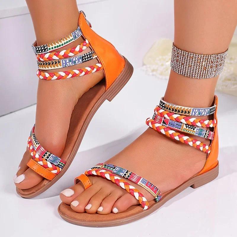 

Round Head Fish Mouth Shallow Mouth Fashion Comfortable Casual Women s Shoes Summer New Color Matching Sexy Roman Flat Sandals 35 помаранчевий