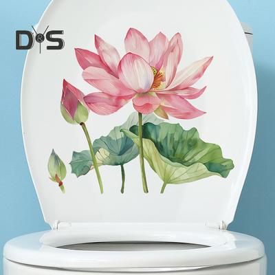 Adesivo da Toilette Fiore di Loto Estivo Rimovibile Autoadesivo Impermeabile PVC Soggiorno Bagno Arte Murale Floreale Decorazione Decalcomania Coperchio Toilette