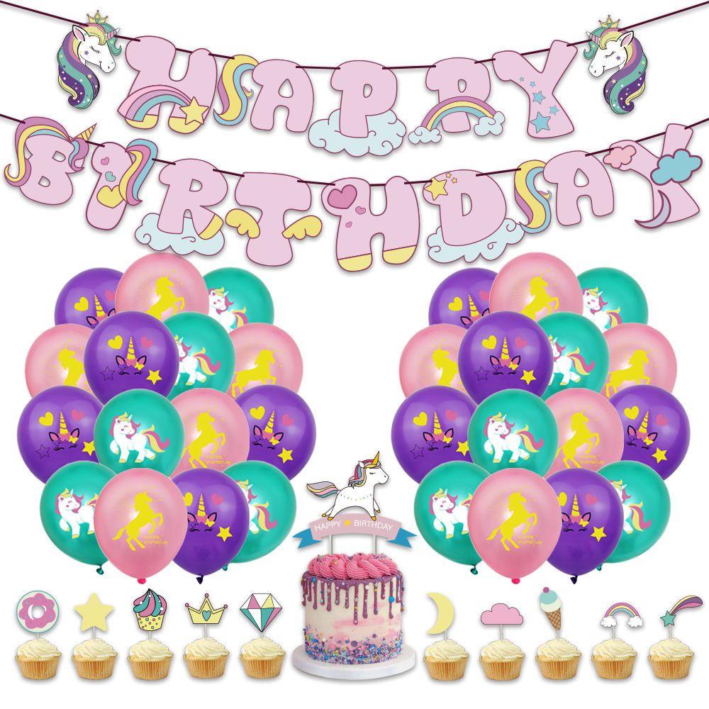 Unicorn-themed Party Decoration Balloons, Paper Banners, Cake Signs, Children's Birthday Flags, Party Balloons