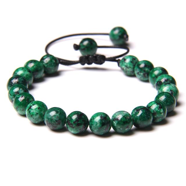 Pulseira trançada de pedra natural, jades verdes, turquesas africanas, contas, pulseiras de corda ajustáveis para homens e mulheres, presente criativo