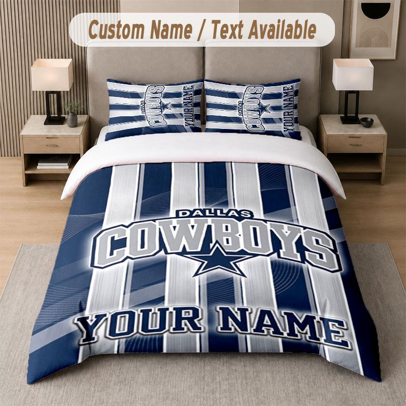 Custom Bedding Set Dallas Cowboys Pattern, Print Name Text 1 Duvet Cover plus 2 Pillowcases Home Textile