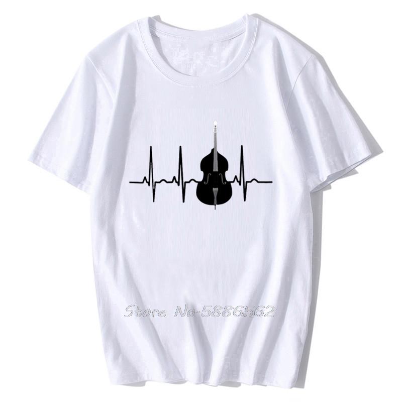 Fashion Mens Short Sleeve T Shirt Double Bass Heartbeat Funny Jazz Instruments Music Tshirt Unisex Cotton Tees Harajuku