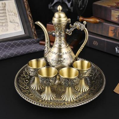 High-end Wine Set Gift Box Classical Home Antique Russian Imitation Bronze Baijiu Wine Jug Wine Dispenser Small Wine Glass