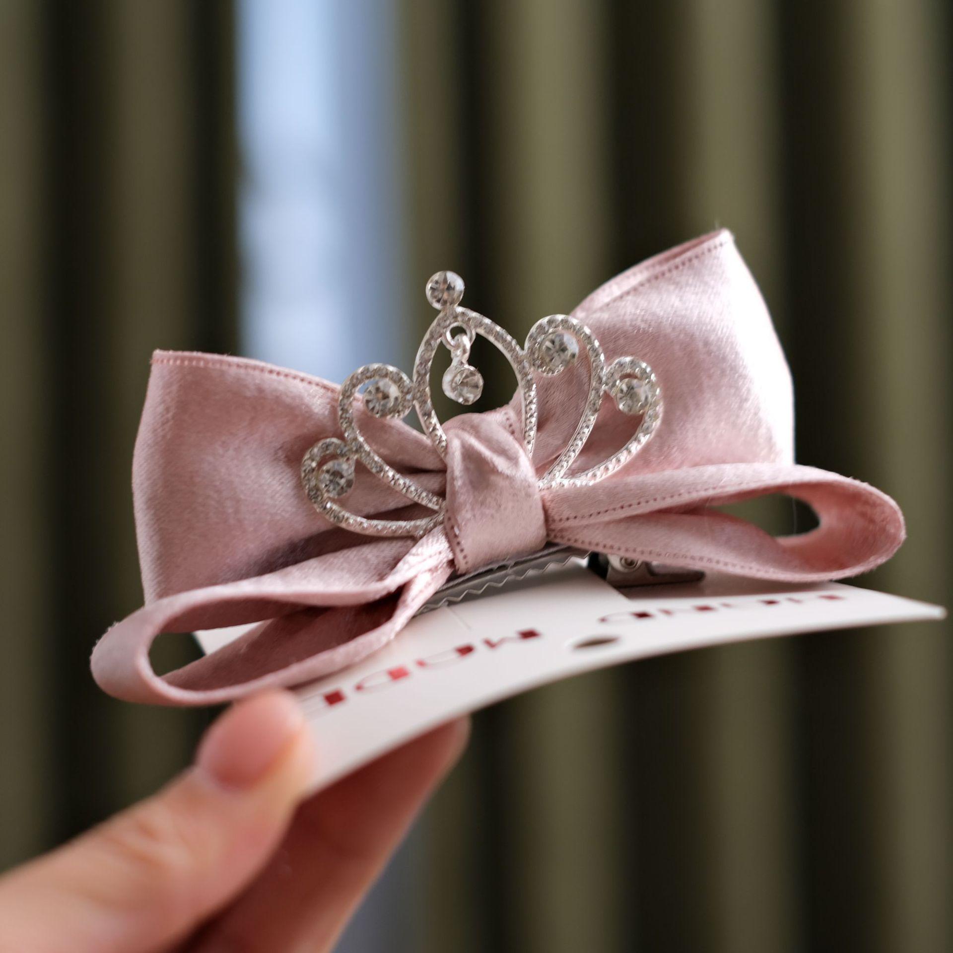 DIY Pearlescent Crown Bow Hair Clip for Girls - Elegant Anti-Rust Princess Accessory