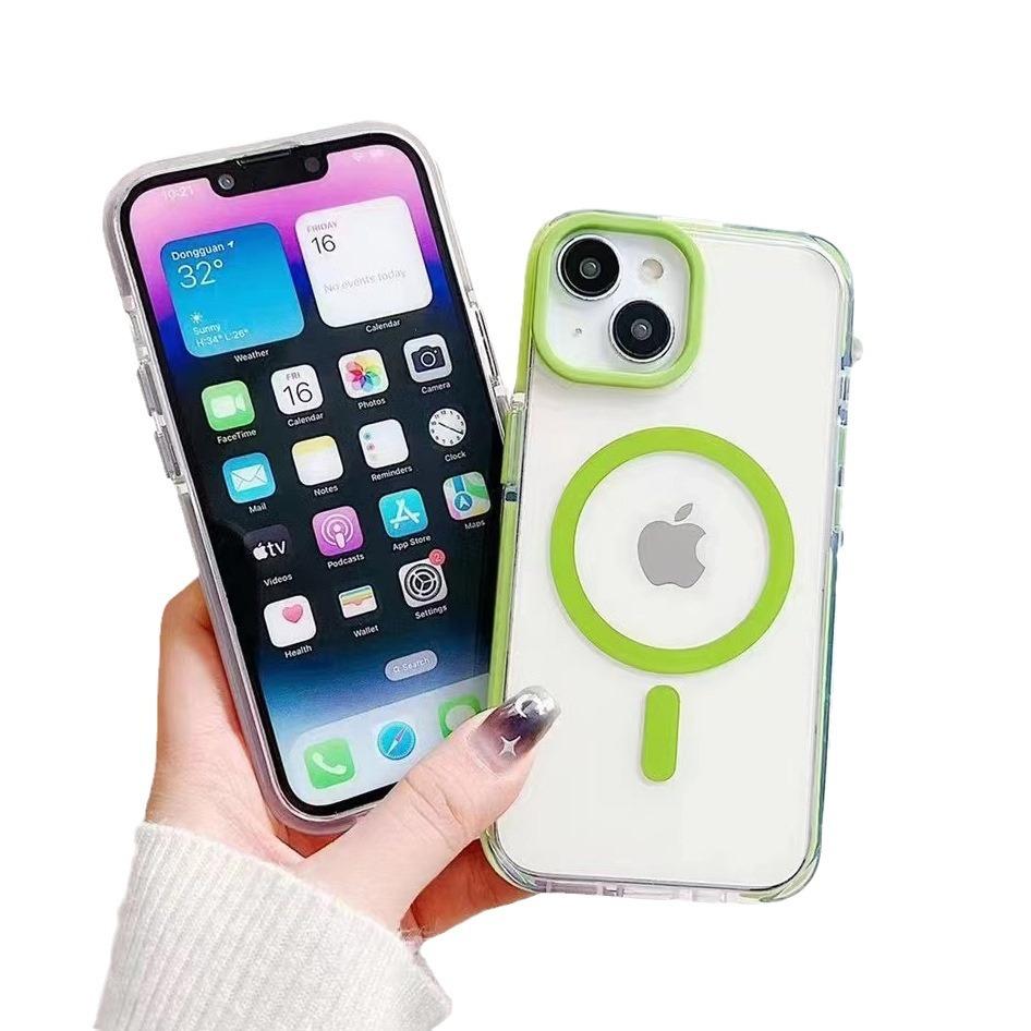 

Подходит для iPhone15 Двухцветный Прозрачный Магнитный Чехол для Телефона MagSafe Apple 13/14 Акриловый 12 Противоударный Чехол Apple 14/15Plus Universal