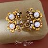 Vintage Rhinestone Pearl Flower Ear Clip Earrings – Elegant, Fashionable Accessories for Women