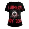 Halloween Print V Neck Short Sleeve Nurse Top with Double Pockets and Side Slits Medical Scrub Shirt for Healthcare Workers