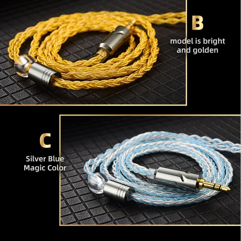 8Core Silver Plated Earphone Wire for QKZ-ZXN/ZXT/AK6 Pro 0.75mm Gold Plated Plug Earphone Extension Cable