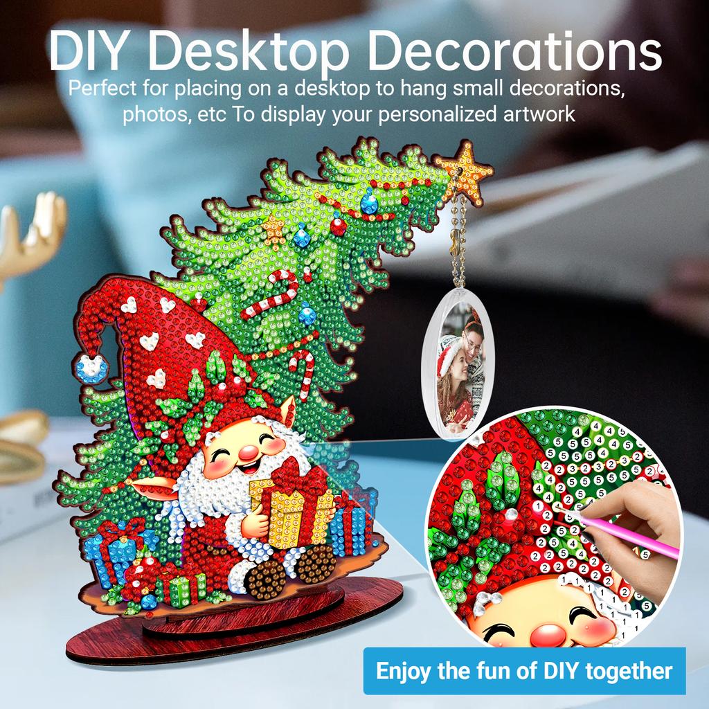 Christmas Tree DIY 2D/Flat Wooden Desktop Diamond Art Kits Diamond Art Tabletop Painting Kit for Adults Home Office Table Decor