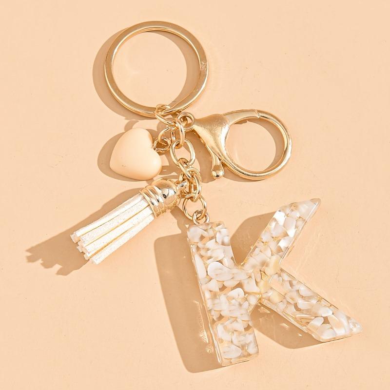 Hot-selling Epoxy Initials Love Tassel Keychain Bag Ornament Buckle Pendant Car Jewelry Clothing Accessories