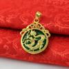 Domineering Men's Gold Inlaid Jade Circular Pendant Chalcedony Necklace Safety Clasp Lucky Dragon Pendant Necklace Accessories