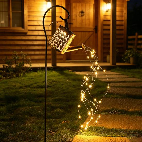 Solar Watering Can Lamp IP44 Waterproof Outdoor Garden Yard Pathway Patio Lawn Hollowed Water Can Lantern String Light