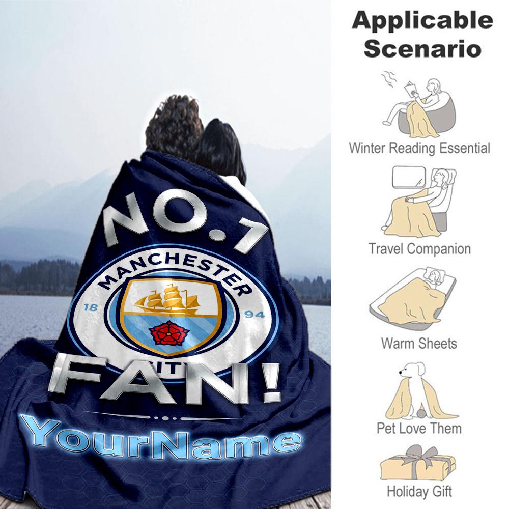 Manchester City 19 Personalized Text Blanket Lightweight Personalized Blanket Warmthful Decor Suitable for Living Room Sofa Livingroom Seaside