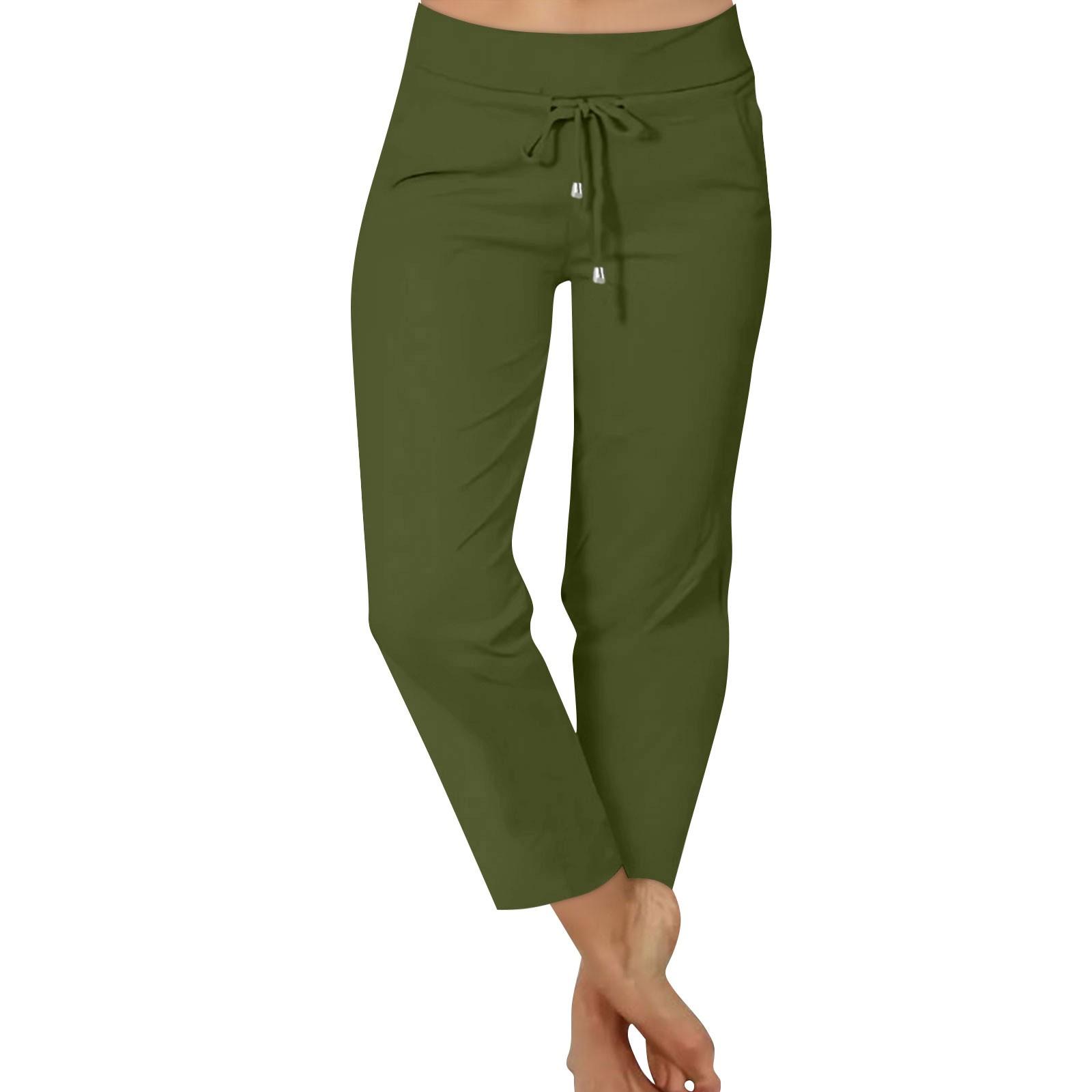 Женские однотонные повседневные брюки с эластичной резинкой на талии и высокой талией — фото 3