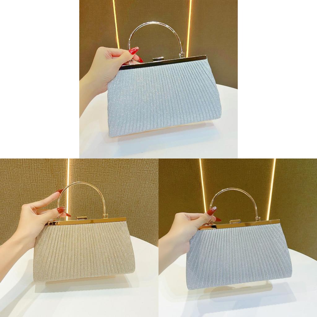 Pu Folded Clutch Handbag For Women With Zipper Pocket And Chain Strap