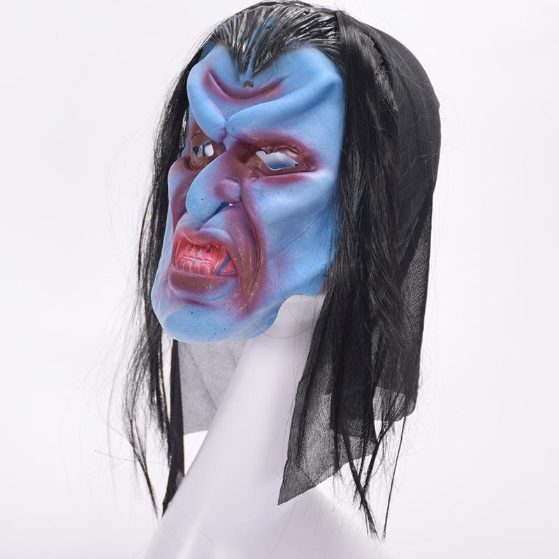 Zombie Ghost Prank Mask with Hair - Hooded Halloween Horror Face Mask 21CM x 26CM