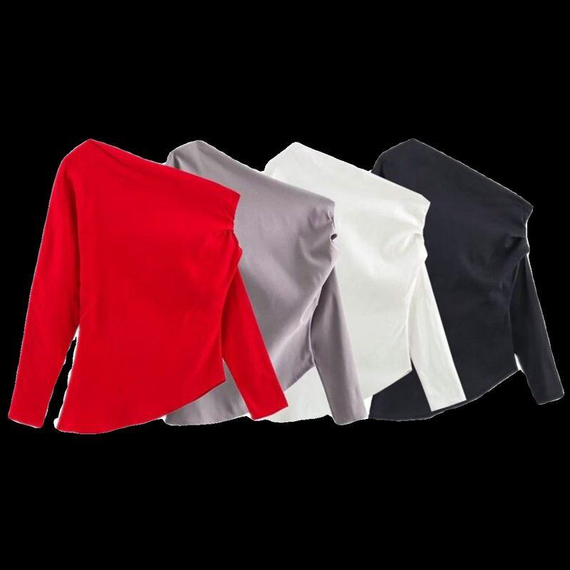 Western Style Winter New Women clothes Design Versatile Pleat Decoration Asymmetric Top 1131832 806