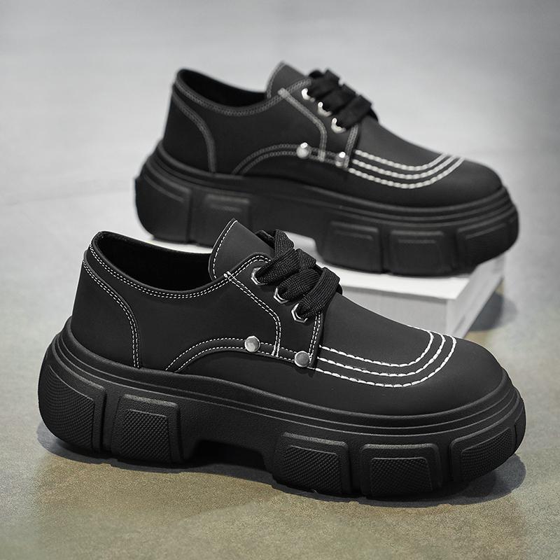 

Туфли дерби мужские осенние повседневные кожаные туфли в британском стиле мужские спортивные туфли с толстой подошвой, подчеркивающие красоту, черные, с большим носком, модные туфли 39