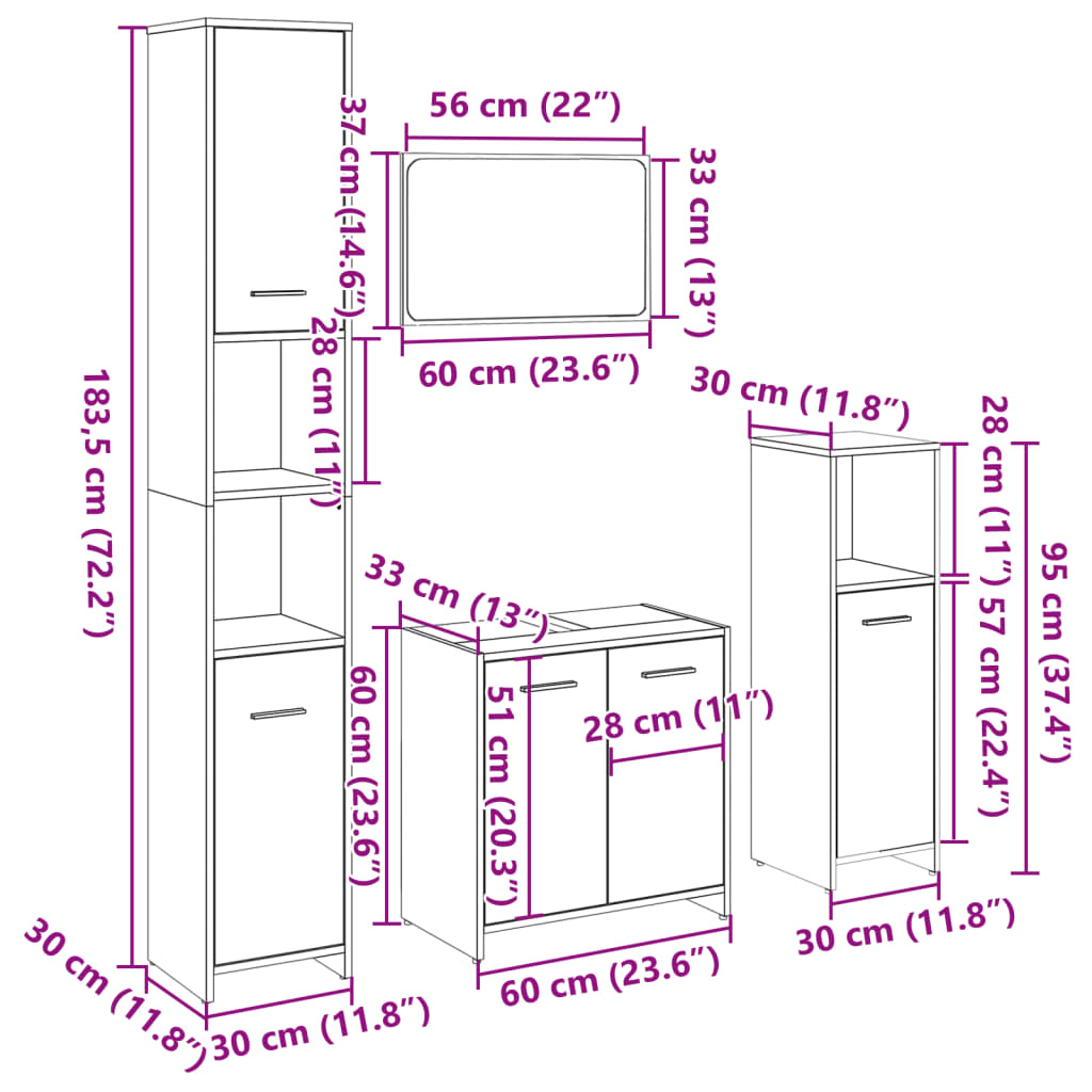 4 piece Bathroom Furniture Set in Sonoma Oak Particleboard