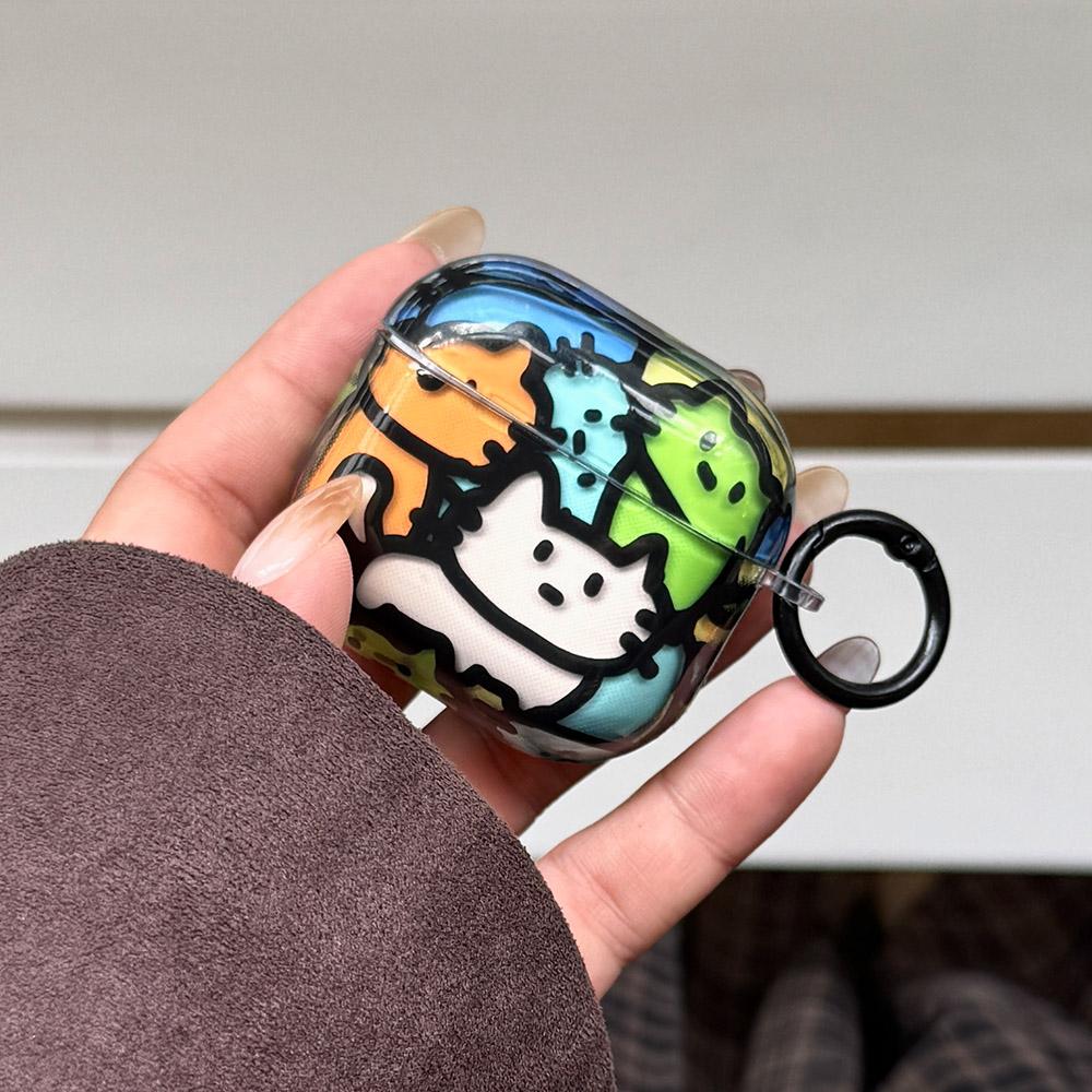 Cartoon Cute Graffiti Cat Clear Soft Tpu Earphone Case For AirPods 1 2 3 4 Pro 2 Pro 3 With Shockproof Protection Case