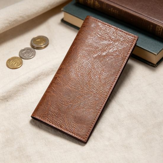 Men Slim Long Wallet Wallet with ID Bifold Card Holder Window Minimalist Card
