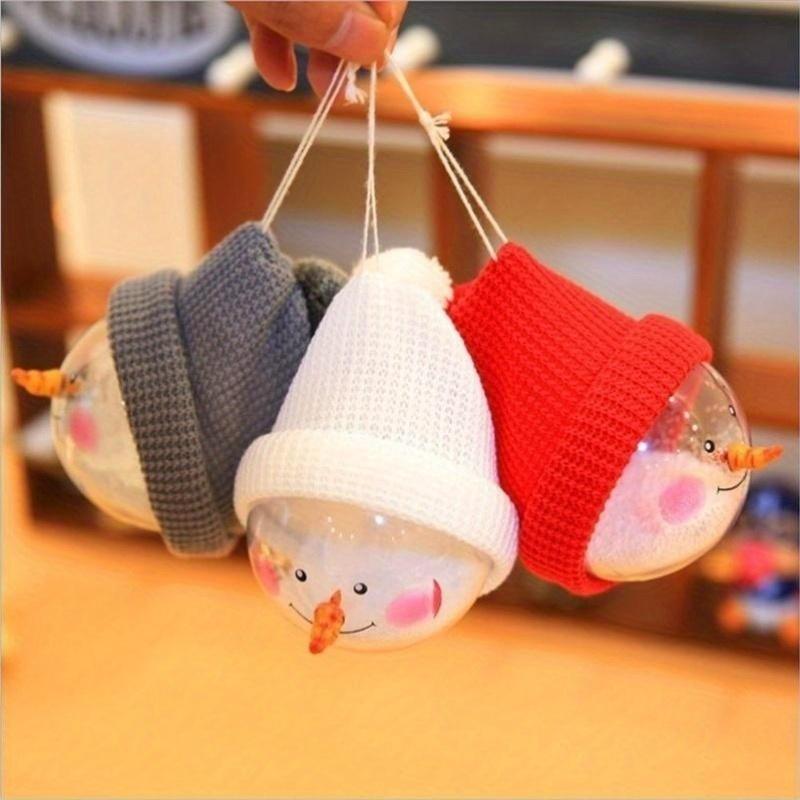 Snowman Transparent Ball With Knitted Hat Christmas Tree Home Decor Gifts