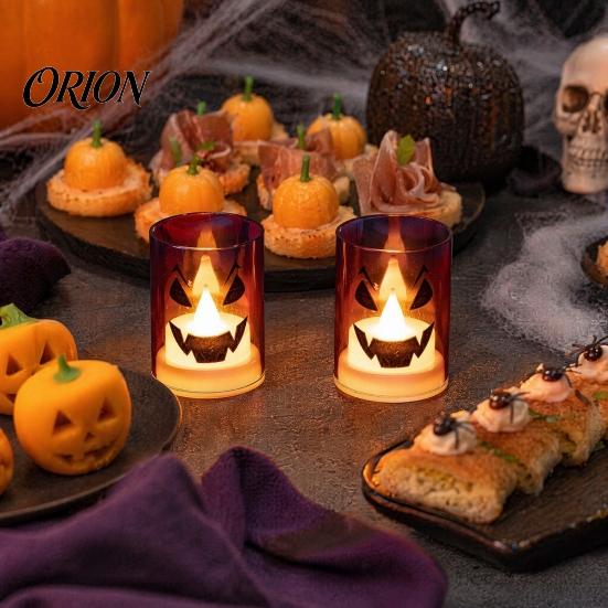 LED Pumpkin Lamp Halloween Ghost Face Candle Light, Battery Powered Lamp, Decorative Light Detachable Handle for Home Party Decor Portable Iron